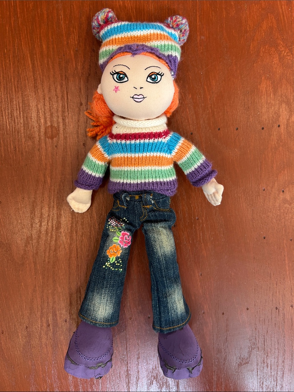 Gymboree Rainbow Striped Sweater Doll with Orange Hair and Purple Accents
